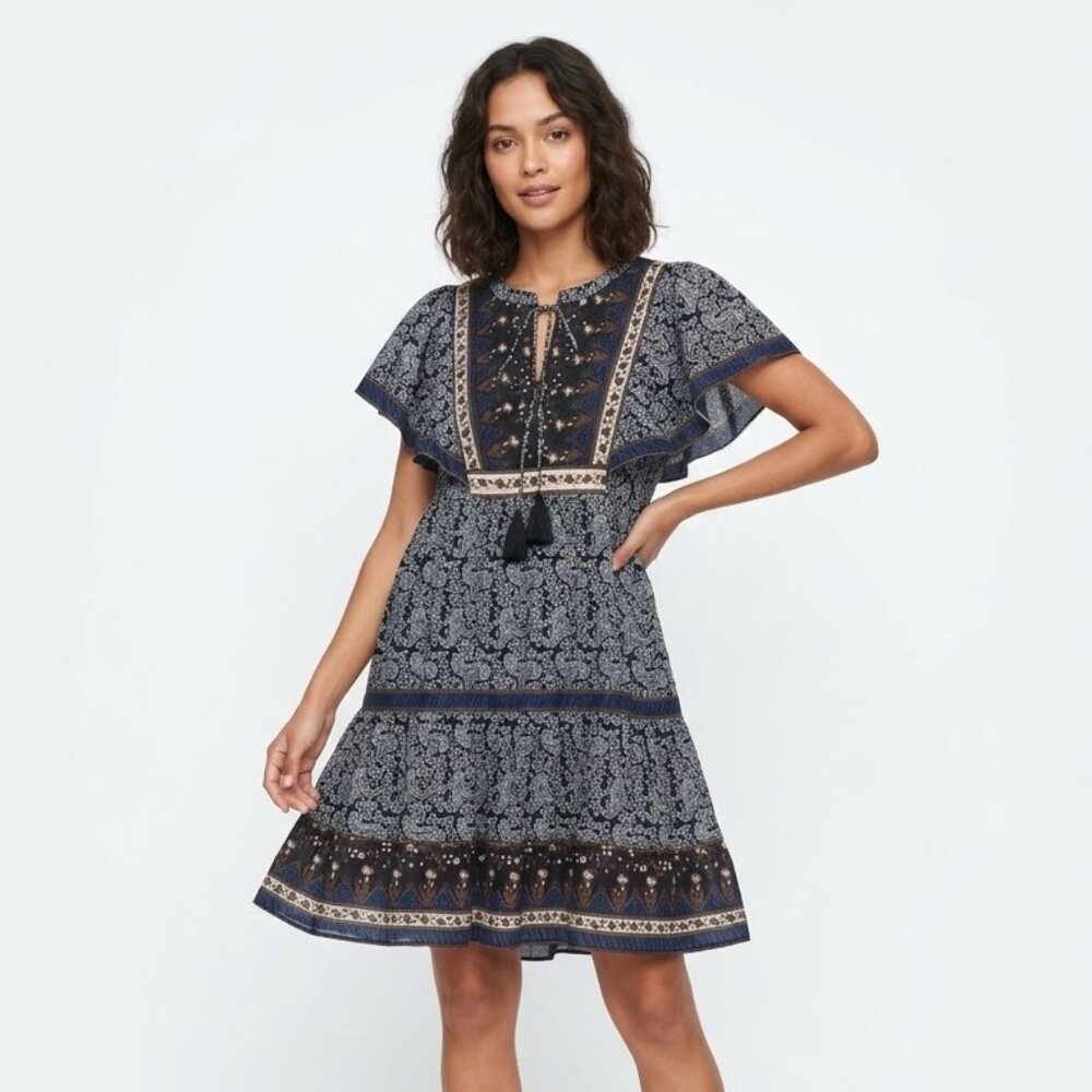 Sea New York Paisley Quilted Flutter Sleeve Dress Size XXS